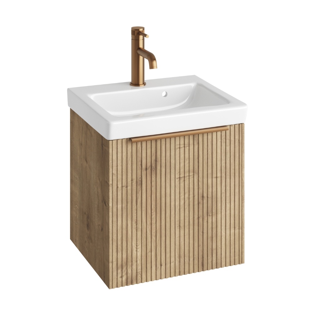 Product Cut out image of the Abacus Concept Linear Halifax Oak 450mm Basin & Vanity Unit with a Brushed Bronze Furniture Handle